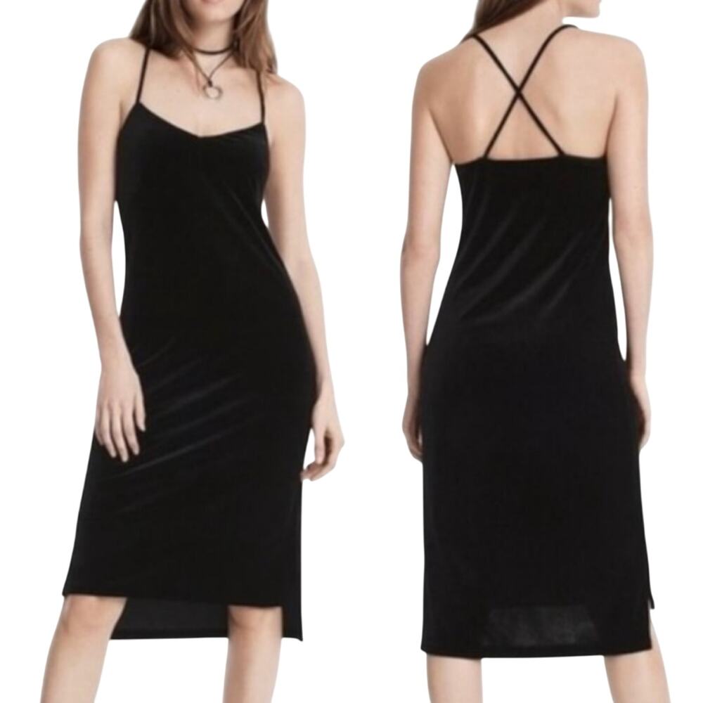 White House Black Market Velvet Slip Dress Strappy Cross Back Dark Blue WHBM XS
